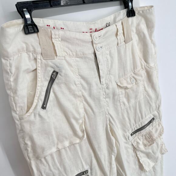 Pete & Greta by Johnny Was Linen Cargo Capri Pants NEW Y2K Sz 6 White - Picture 2 of 8